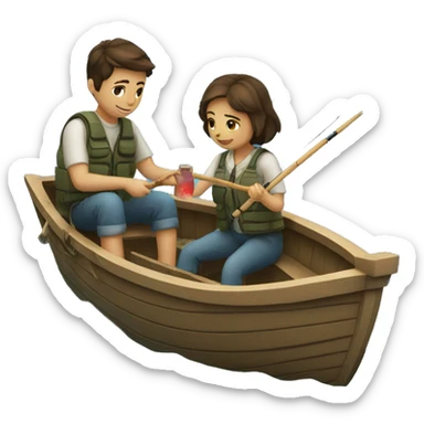 A couple (girl and boy) fishing in a boat romanticly sticker