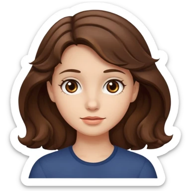 A girl with medium wavy brown hair, dark brown eyes, and fair skin sticker