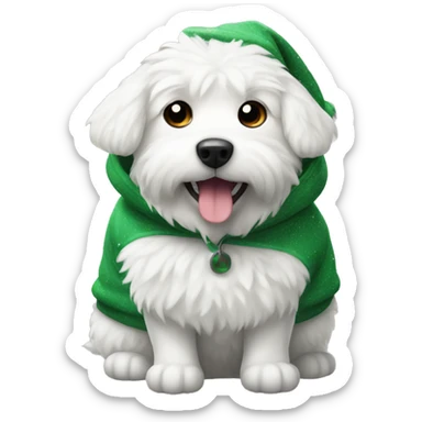 white fluffy dog wearing a christmas hoodie sticker