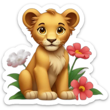 The lion cub and the flowers sticker