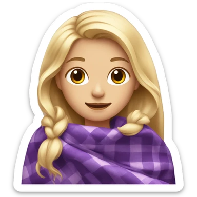 Purple clean blonde girl folded plaid blanket sticker