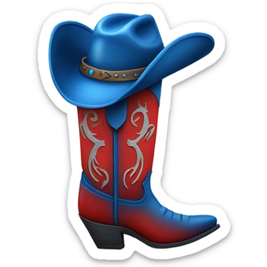 Tall blue and red cowboy boot with cowboy hat on top sticker