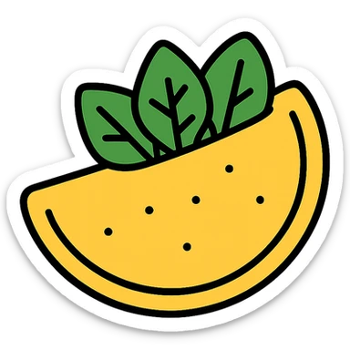 A colorful outlined icon of a green spinach omelet sticker