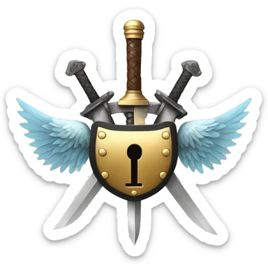 a lock with wings and arms holding a sword, the lock is holding a sword, big lock sticker