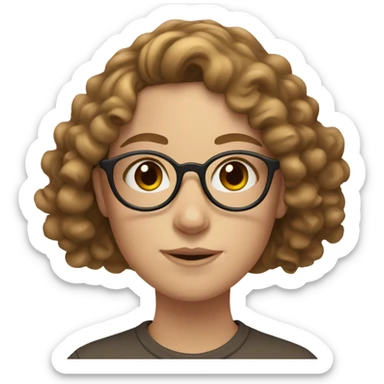 One white girl with curly long light brown hair, brown eyes and round glasses  sticker