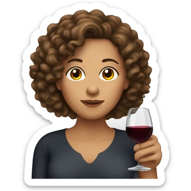 Woman with curly brown hair drinking wine sticker