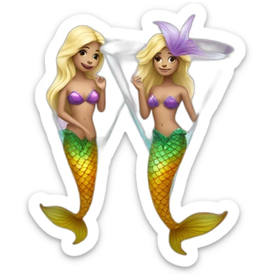 Two mermaids swim in a martini glass sticker