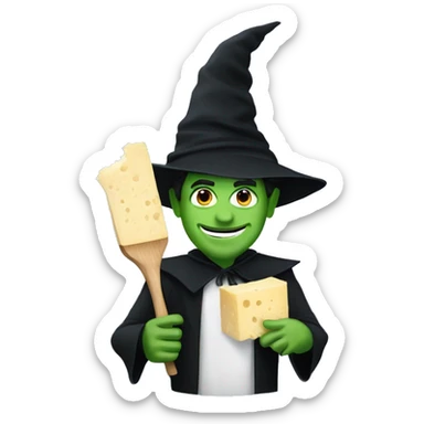 man dressed as elphaba with parmesan cheese in his hand  sticker