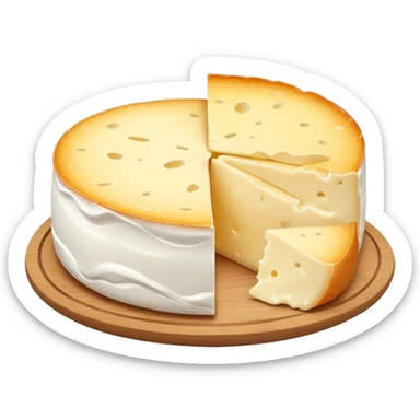 cinematic-realistic-brie-cheese-emoji,-featuring-a-creamy gooey center,-soft-ripened-cheese-with-a-delicate white rind-rendered-with-lifelike-detail-and-inviting,-natural-lightingwith a slice showing the gooey center sticker