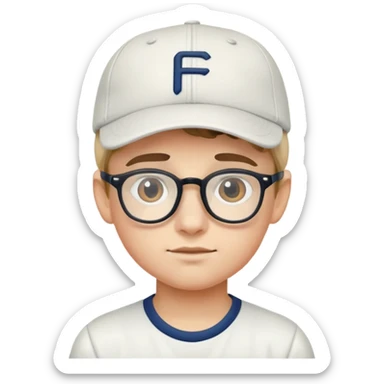 boy with glasses and baseball cap sticker