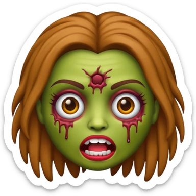 faça uma boneca zumbi estilo emoji do iphone com cabelo cacheado castanho e olhos castanhos sticker