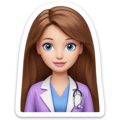 beautiful barbie girl with long brown hair, blue eyes and wearing light purple clothes watching doctor who sticker