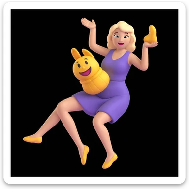 a mom twisting her body in an exaggerated pose as she throws a slipper, emoji style sticker