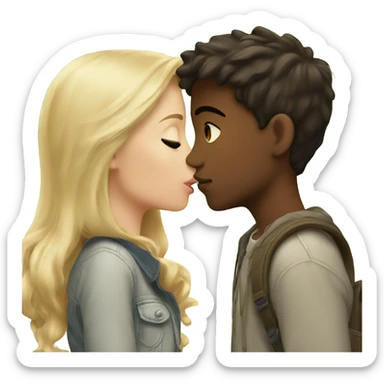blonde girl kissing brunette boy outdoors sticker