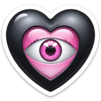 A black heart crystal with a pink eye in the center sticker