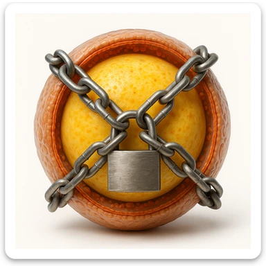 cross section of adipocyte surrounded by chains and padlock preventing fat release, hyper realistic 4K, membrane details, white background sticker