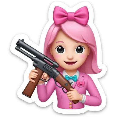 I smile emoji holding a gun with a bow on it that is pink sticker