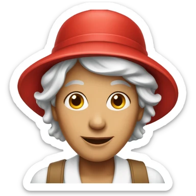 a friendly middle aged older woman with a red hat sticker