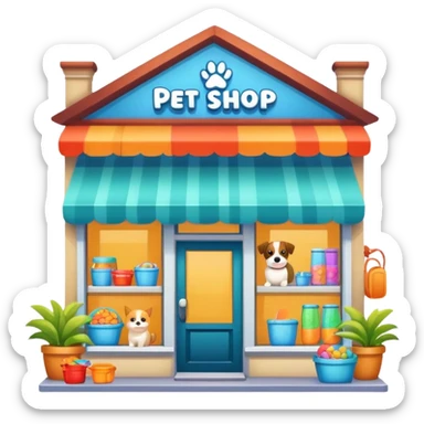 pet shop storefront with pet supplies sticker