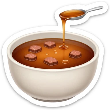 beef stock in a bowl, minimal, brown liquid, emoji style sticker