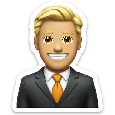 A businessman in suit and tie with muscles and villains smile sticker