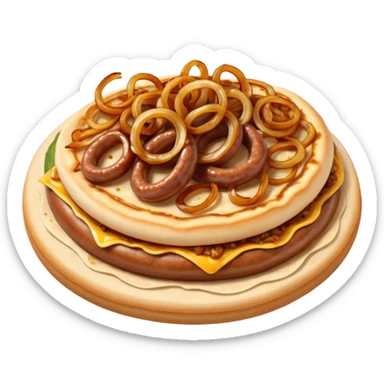 suasages with flatbread and fried onion sticker