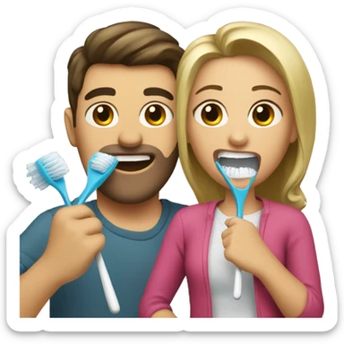 Brunette women and blonde men brushing teeth sticker