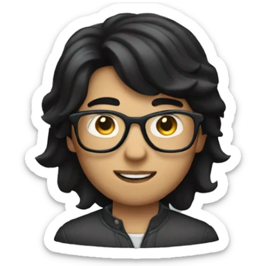 Create a boy with the following attributes:  Black hair Wearing glasses Using a Mac with macOS sticker