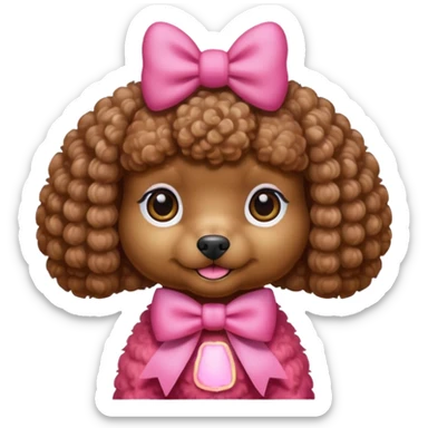 Brown toy poodle with pink bow sticker