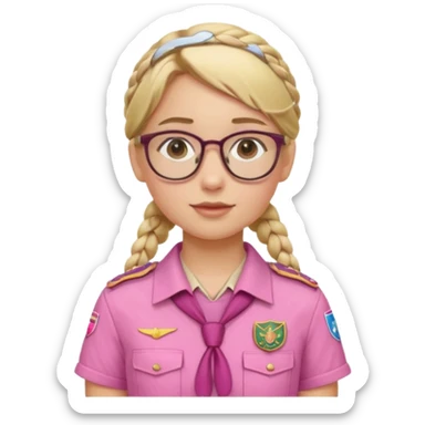 scout girl with pink scout uniform i, blonde braided haired and glassess sticker