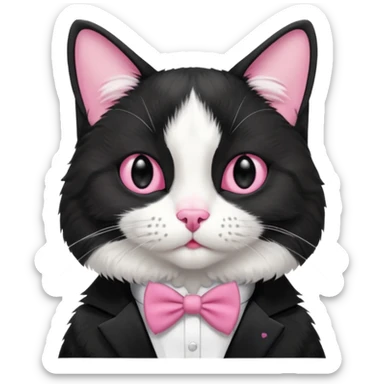 A tuxedo cat, not wearing tuxedo, top half body, a black mark near his mouth under the nose sticker