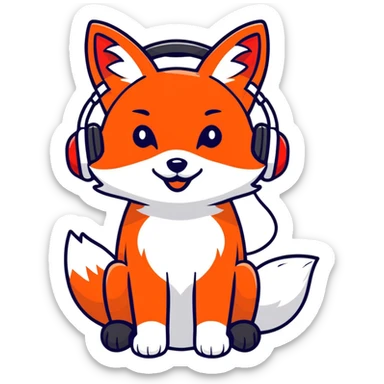 Red fox with headphones sticker