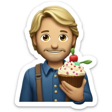 Viggo Mortenson holding a bunch of flowers and a cupcake with a birthday candle in it sticker