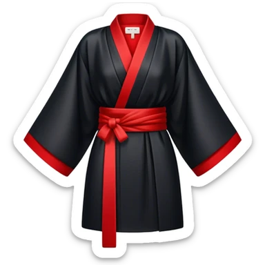 Creat a black kimono with a half white half red belt sticker