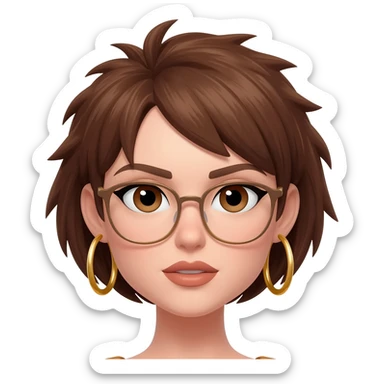 Female very very short brown hair few spikes gold hoop earringsbrown eyes hoop earrings hoop earrings glasses full lips sticker