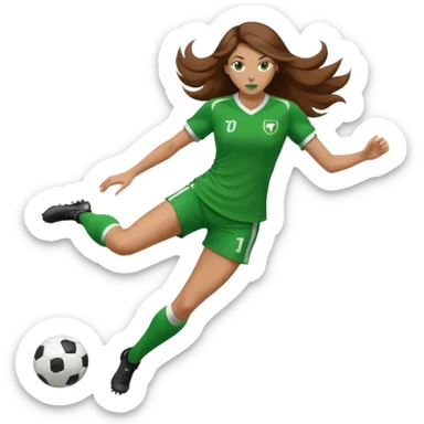 Long Haired Football Players, Female player, green cloth, full body kick ball sticker