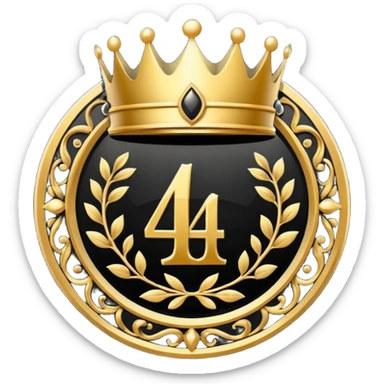 Make a round icon for a paid subscription, black and gold, with the number 4 and a crown. sticker
