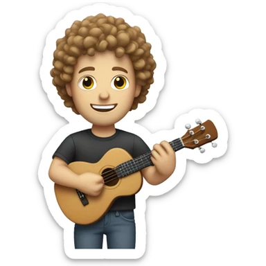 white man with curly hair and ukulele sticker