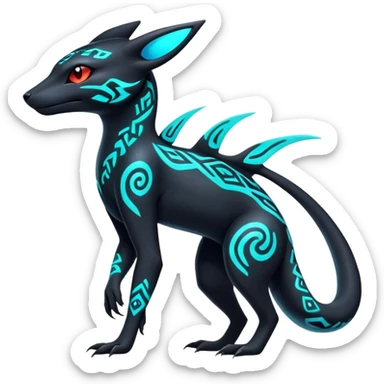 Colorful Neon Exotic Salandit-Aurorus-Umbreon-Fakémon-hybrid-creature (full body) with tribal markings sticker
