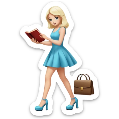 Bimbo walking, platform heels, mini dress, picking up book from ground sticker