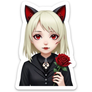 Bloody black rose anime gothic emo  beautiful gorgeous cool edgy cute lady with cat ears sticker