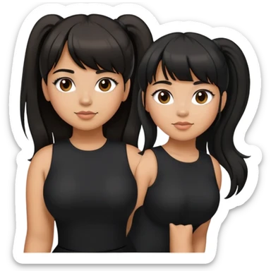 Latina girl with bangs black long hair in pony tail plus size black dress sticker