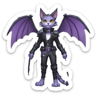Anthro cool cute pretty black punk grey Purple ethereal fantasy nargacuga-bat-cat-Fakemon spiked collar harness full body sticker
