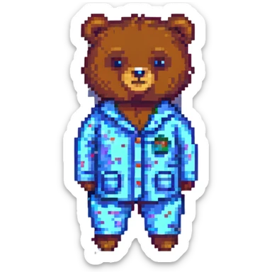 bear in pajamas pixel art sticker