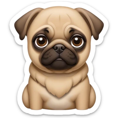 Cinematic Noble Fawn Pug Portrait Emoji, Poised and regal, with a compact, sturdy build and a sleek, well-groomed fawn coat, deep-set soulful dark eyes, Simplified yet sharp and sophisticated features, highly detailed, glowing with a soft, dignified glow, high shine, intelligent and spirited, stylized with an air of confidence, focused and attentive, soft glowing outline, capturing the essence of a watchful and commanding companion, so majestic it feels as though it could prance out of the screen with effortless authority! sticker