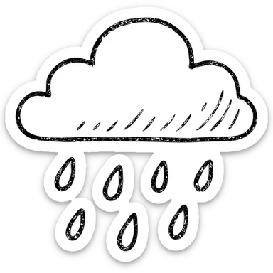 hand-drawn outlined rain icon, sketchy look sticker