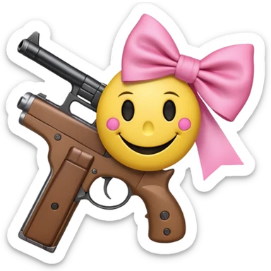 Smiley face with gun and pink bow sticker
