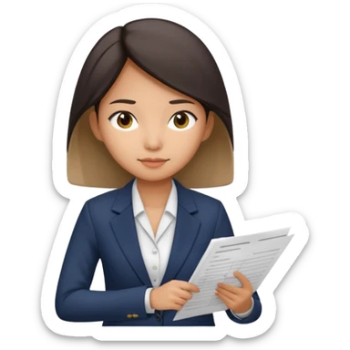Asian girl accountant filing through financial papers sticker