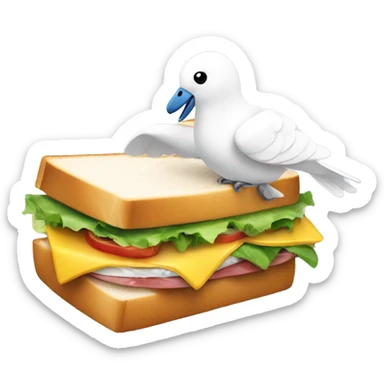 A sandwich with a bite out of it, being carried by a white dove. sticker
