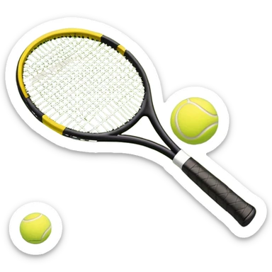 A tennis racket and ball on a grass or hardcourt surface, symbolizing the sport. The racket has a sleek design with tightly strung strings, while the bright tennis ball rests nearby, capturing the essence of precision, agility, and competition. sticker